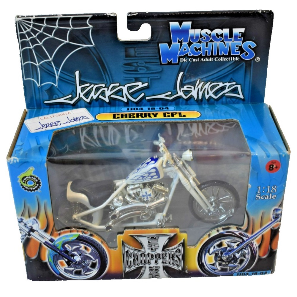 Jesse James West Coast Choppers Cherry CFL White 1:18 Muscle Machines 71121